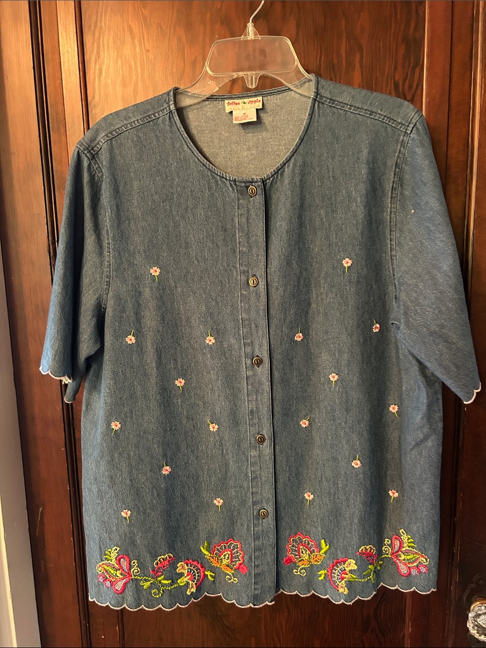 Embroidered 90’s  Denim Button-Front Top